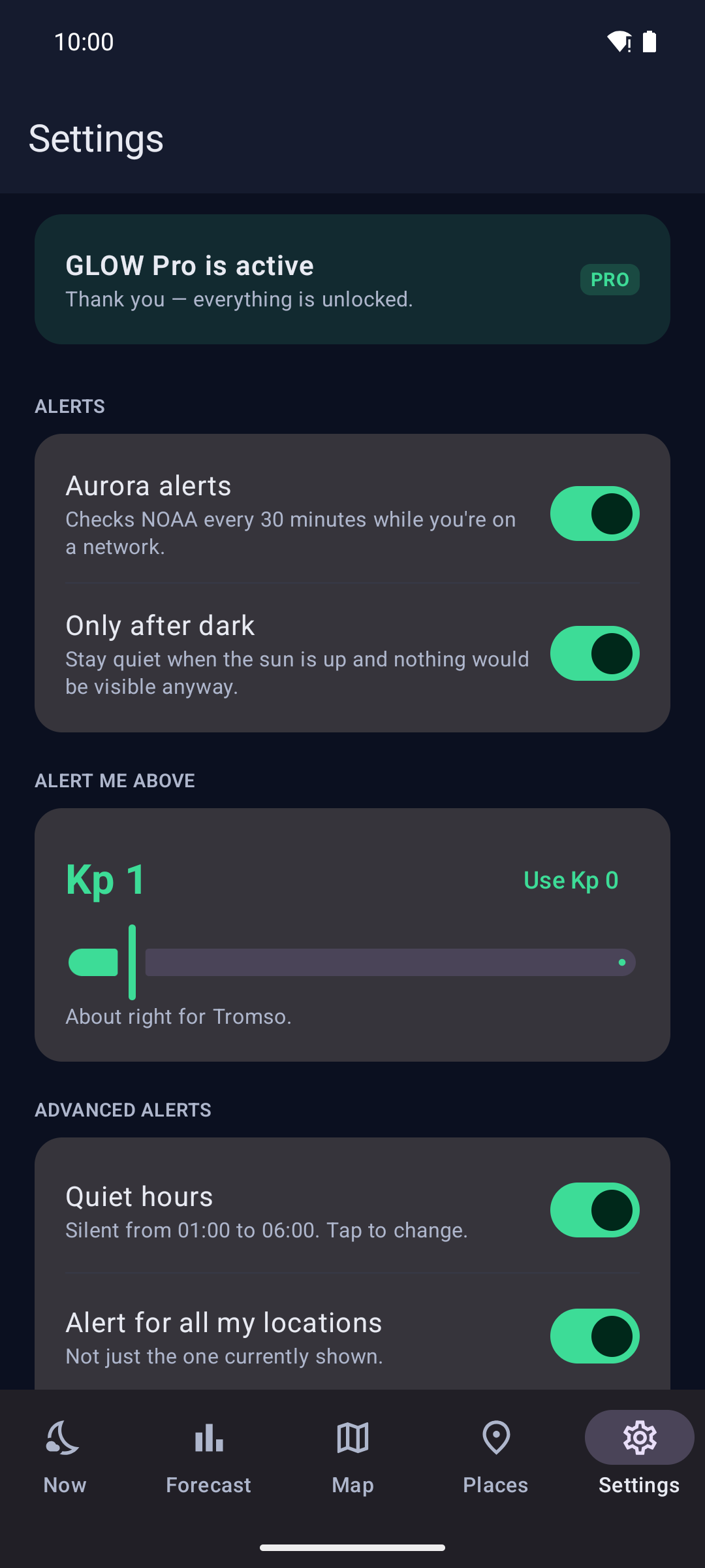 Alerts, quiet hours and thresholds